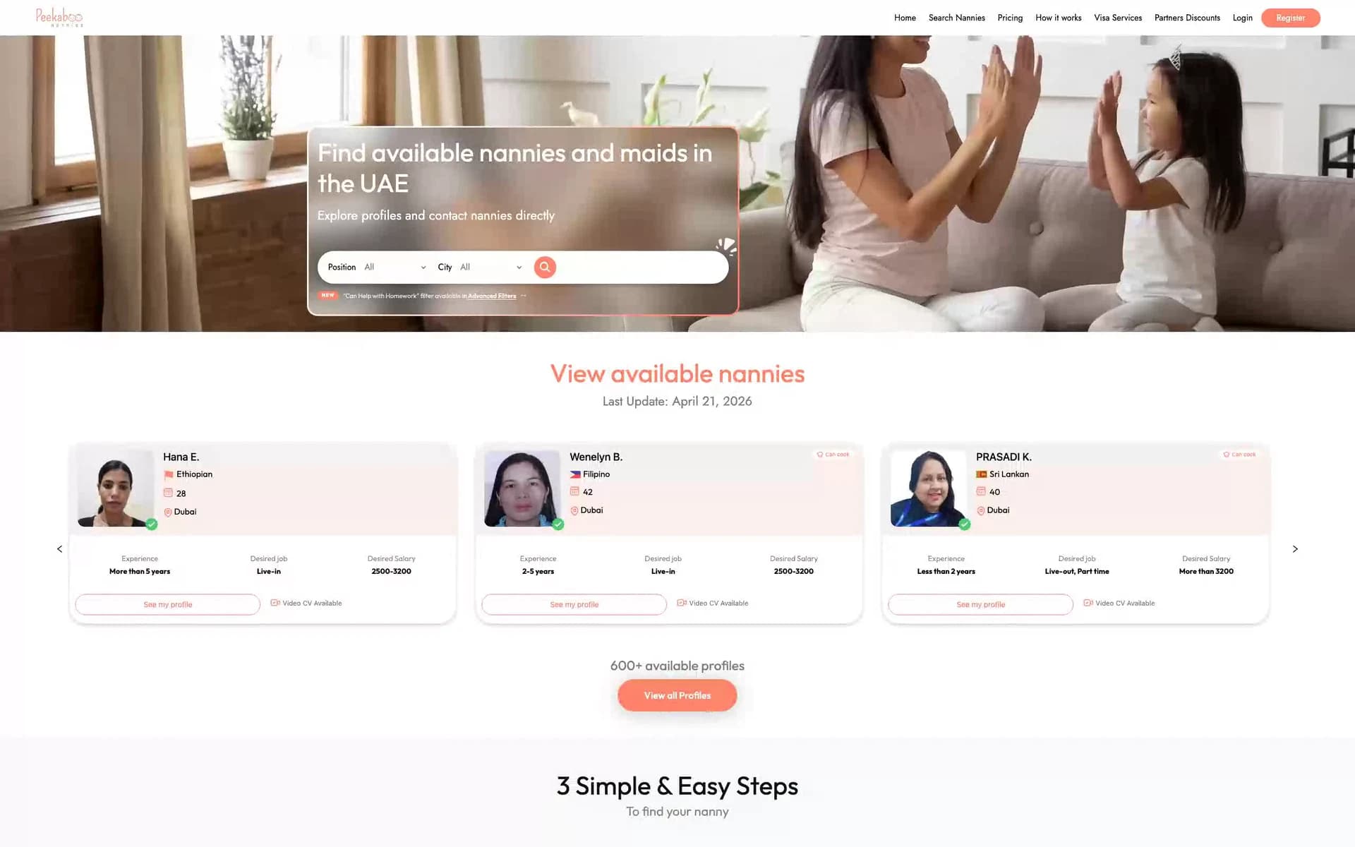 Peekaboo Nannies: desktop walkthrough