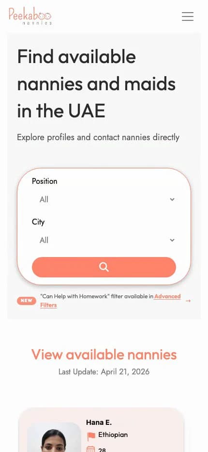 Peekaboo Nannies: mobile booking flow