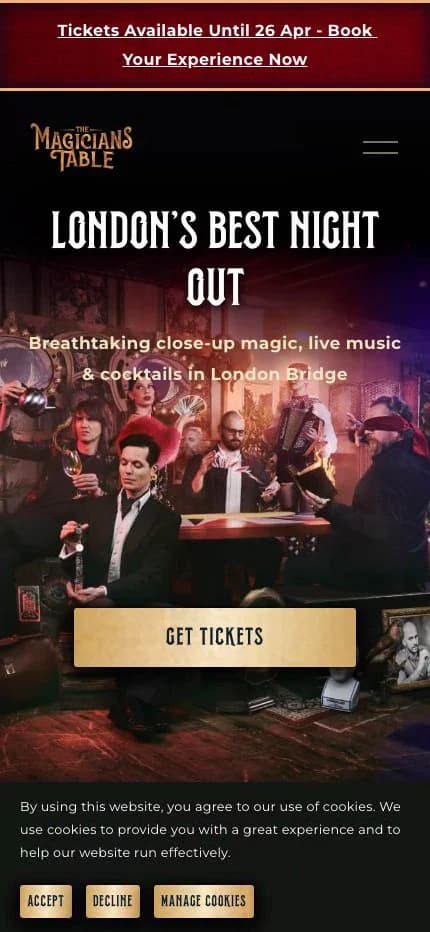 The Magician's Table London on mobile